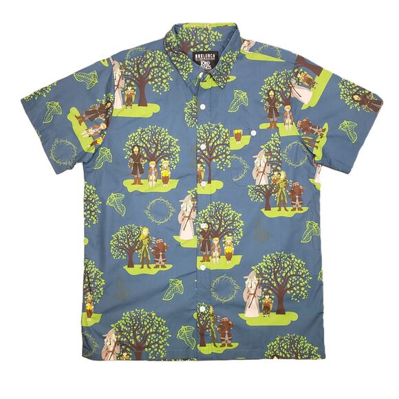 Boxlunch Lord of the Rings Character Portrait Allover Print Shirt Men Large Blue - Picture 1 of 5
